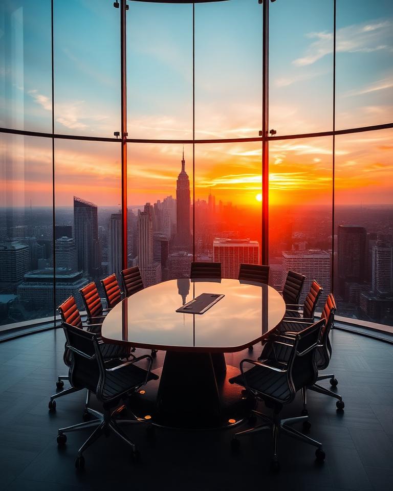 Sala de juntas ejecutiva al atardecer